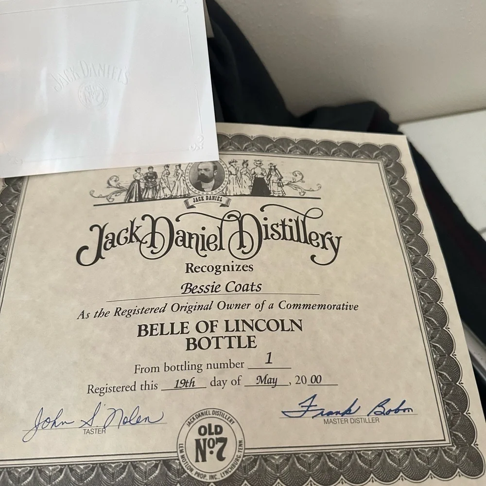 Jack Daniel Distillery Belle of Lincoln Collectible 1.75 Liter Vintage
